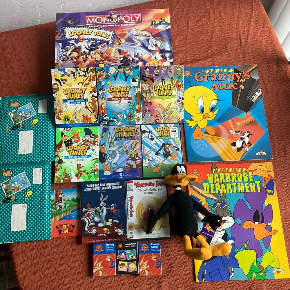 RARE 18-Piece Looney Tunes Collectibles Lot WB - Cards Games DVDs Daffy Duck
